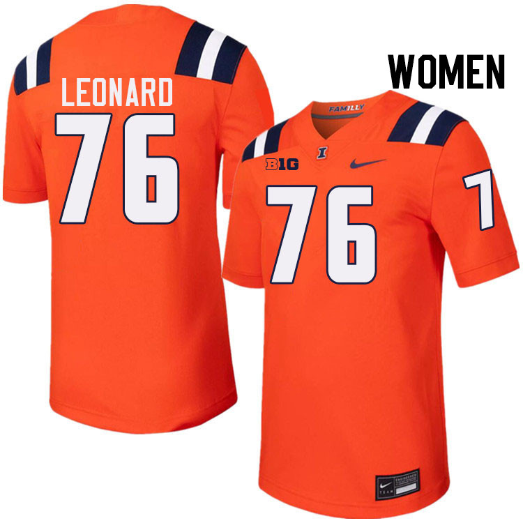 Women #76 Clayton Leonard Illinois Fighting Illini College Football Jerseys Stitched-Orange